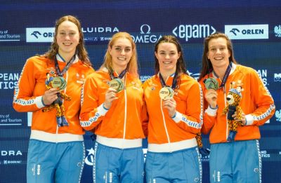 15e medaille 4 x 50 meter vrije slag, 10e keer Europees goud voor de vrouwenploeg