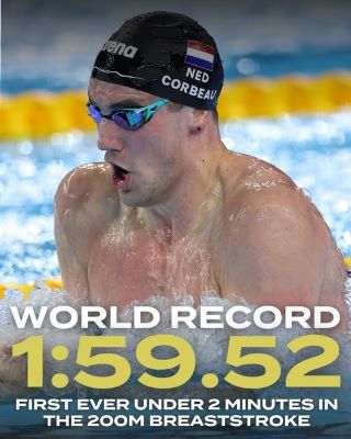 Wereldrecord Caspar Corbeau 200 meter schoolslag korte baan